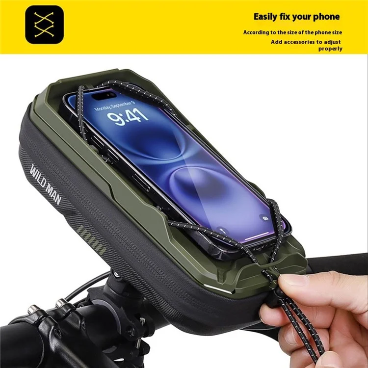 WILD MAN GX330 0.6L Quick Release Hard Shell Mountain Bike Handlebar Bag with Elastic Phone Holder - Army Green