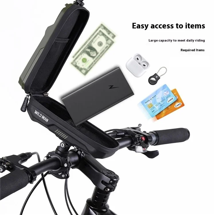 WILD MAN GX330 0.6L Quick Release Hard Shell Mountain Bike Handlebar Bag with Elastic Phone Holder - Army Green