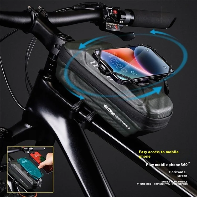 WILD MAN GD50 1L Mountain Bike EVA Hard Shell Frame Bag Phone Holder Front Tube Bag - Army Green