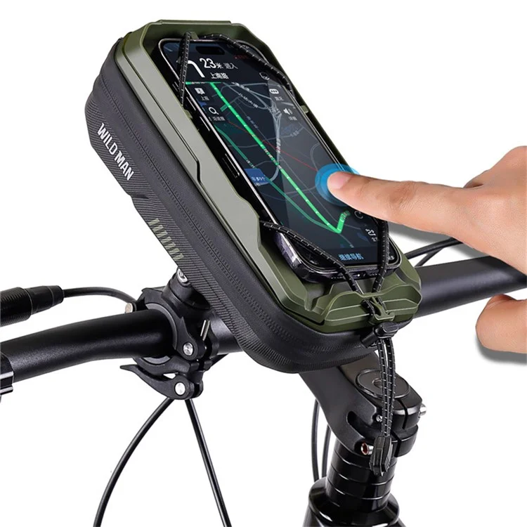 WILD MAN GD50 1L Mountain Bike EVA Hard Shell Frame Bag Phone Holder Front Tube Bag - Army Green