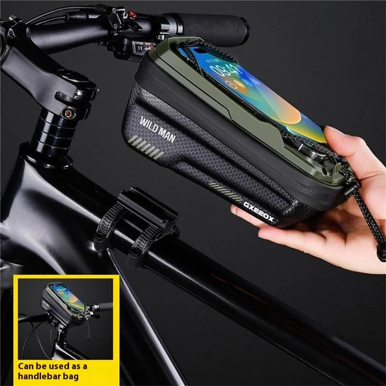 WILD MAN GD50 1L Mountain Bike EVA Hard Shell Frame Bag Phone Holder Front Tube Bag - Army Green