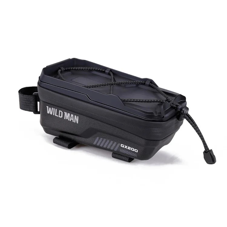 WILD MAN GX200 Bolsa de cuadro delantera para bicicleta de montaña de 1L, carcasa rígida de EVA, bolsa para teléfono en el tubo superior - Negro