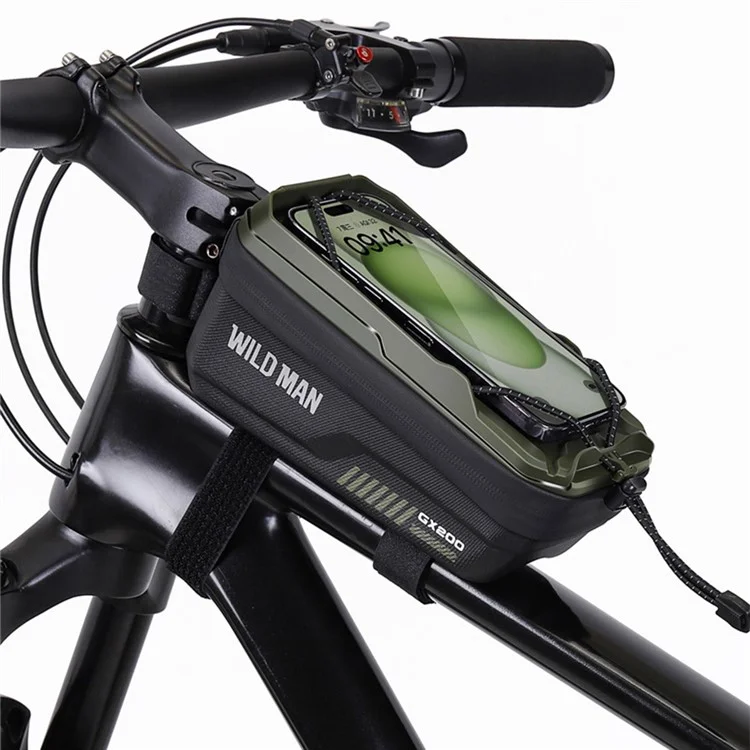 WILD MAN GX200 Bolsa de cuadro delantera para bicicleta de montaña de 1L, carcasa rígida de EVA, bolsa para teléfono en el tubo superior - Negro