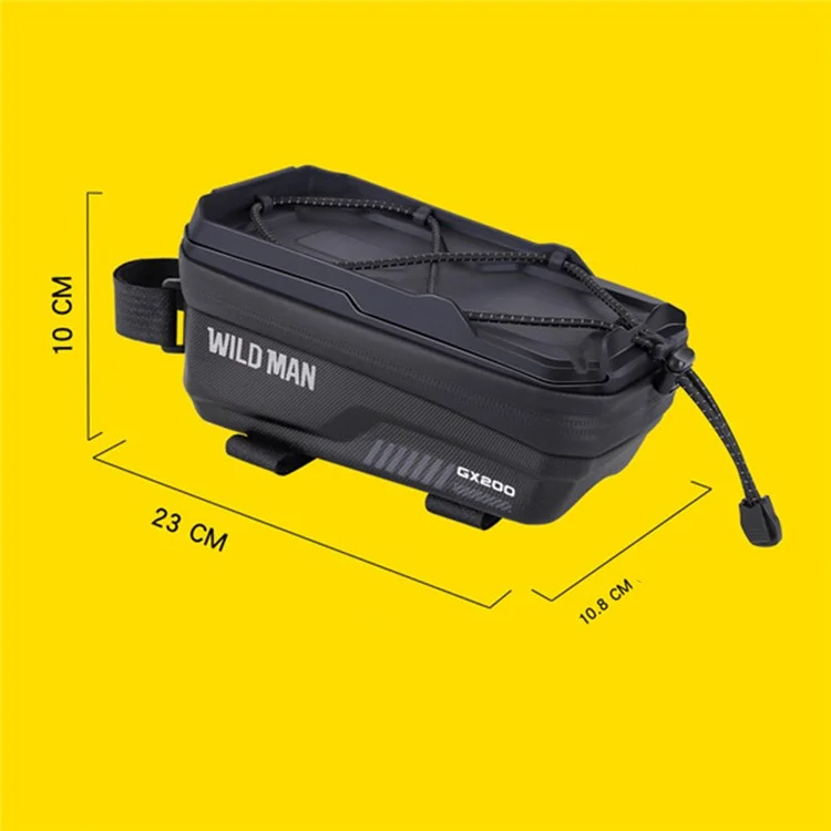 WILD MAN GX200 Bolsa de cuadro delantera para bicicleta de montaña de 1L, carcasa rígida de EVA, bolsa para teléfono en el tubo superior - Negro