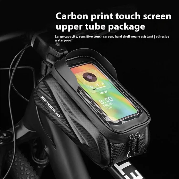 BENGGUO BG-0835 Bicycle Front Frame Bag Mountain Bike Phone Holder Storage Pouch