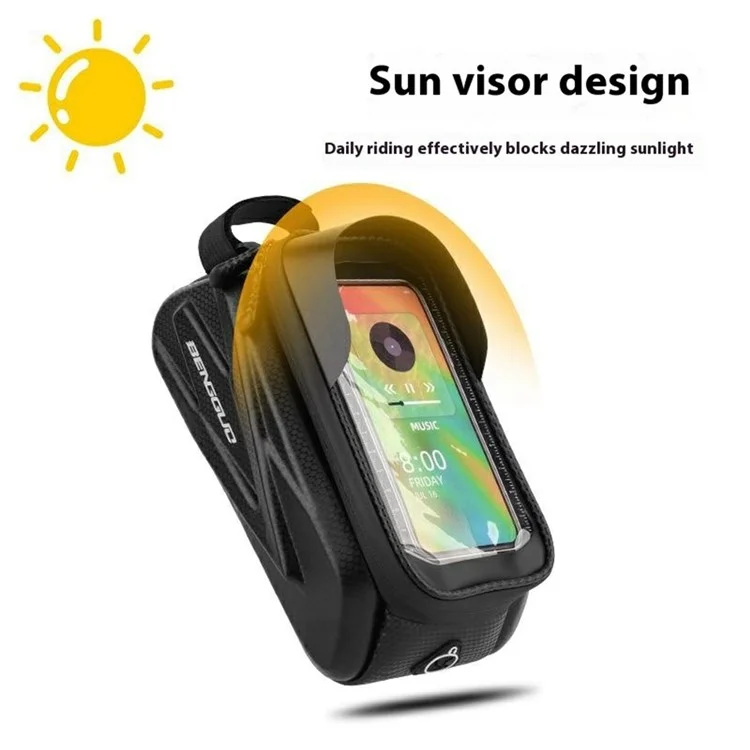 BENGGUO BG-0835 Bicycle Front Frame Bag Mountain Bike Phone Holder Storage Pouch