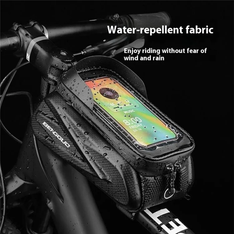 BENGGUO BG-0835 Bicycle Front Frame Bag Mountain Bike Phone Holder Storage Pouch