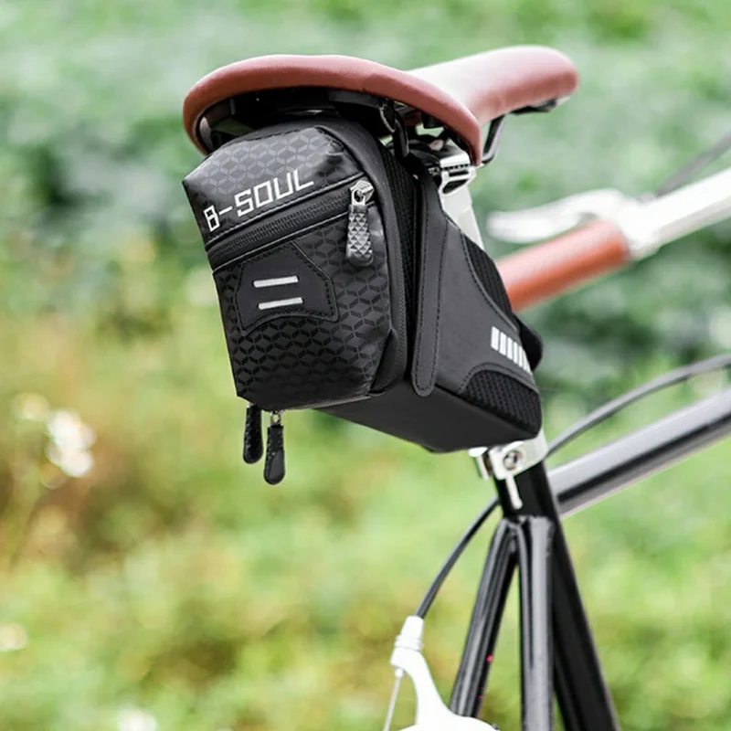 Bolsa de asiento multiusos para bicicleta de carretera B-SOUL con reflectante y plegable