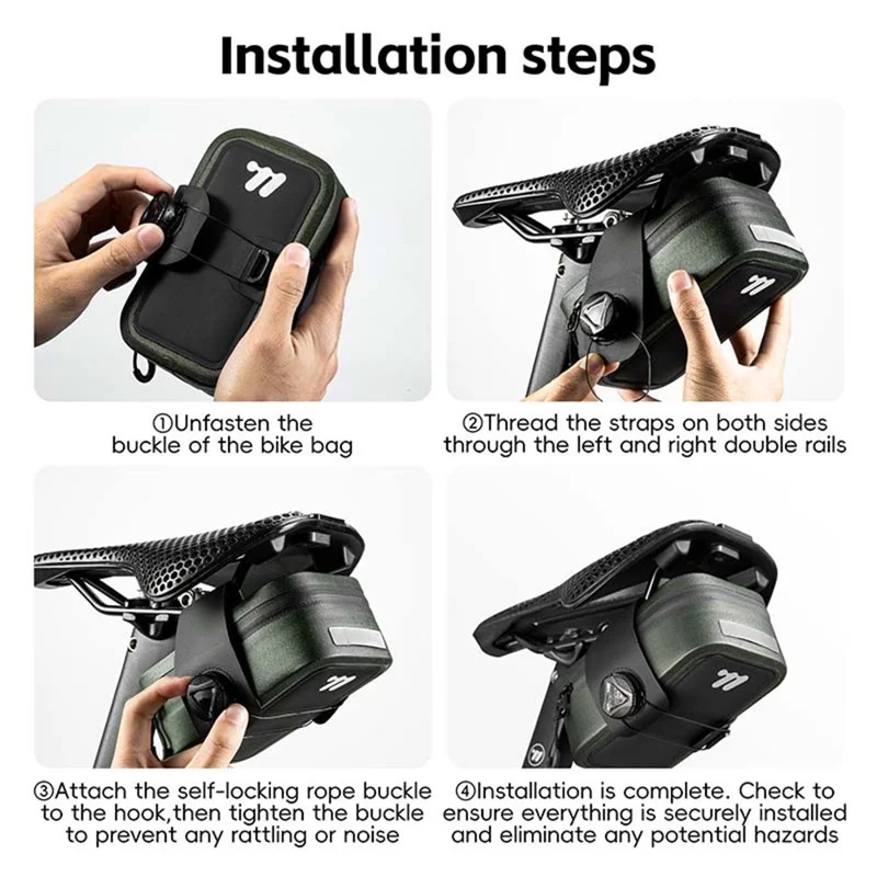 WEST BIKING YP0707394 Bike Saddle Bag Self Locking Waterproof Bicycle Seat Pack Portable Tool Storage Pouch - Black