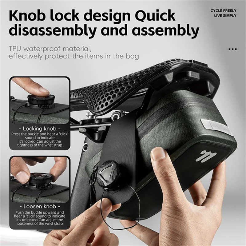 WEST BIKING YP0707394 Bike Saddle Bag Self Locking Waterproof Bicycle Seat Pack Portable Tool Storage Pouch - Black