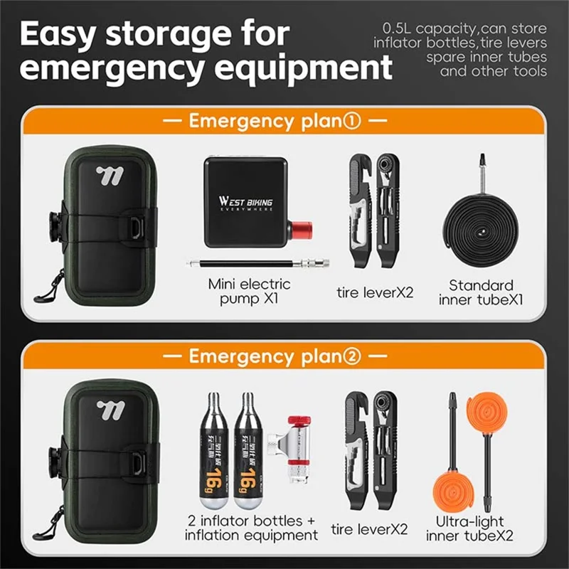 WEST BIKING YP0707394 Bike Saddle Bag Self Locking Waterproof Bicycle Seat Pack Portable Tool Storage Pouch - Black