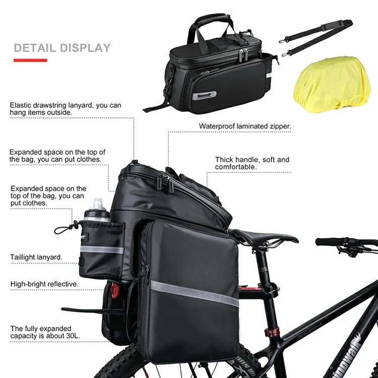 RHINOWALK RK6100 30L Large Capacity Expandable MTB Bike Bag Waterproof Bicycle Trunk Bag