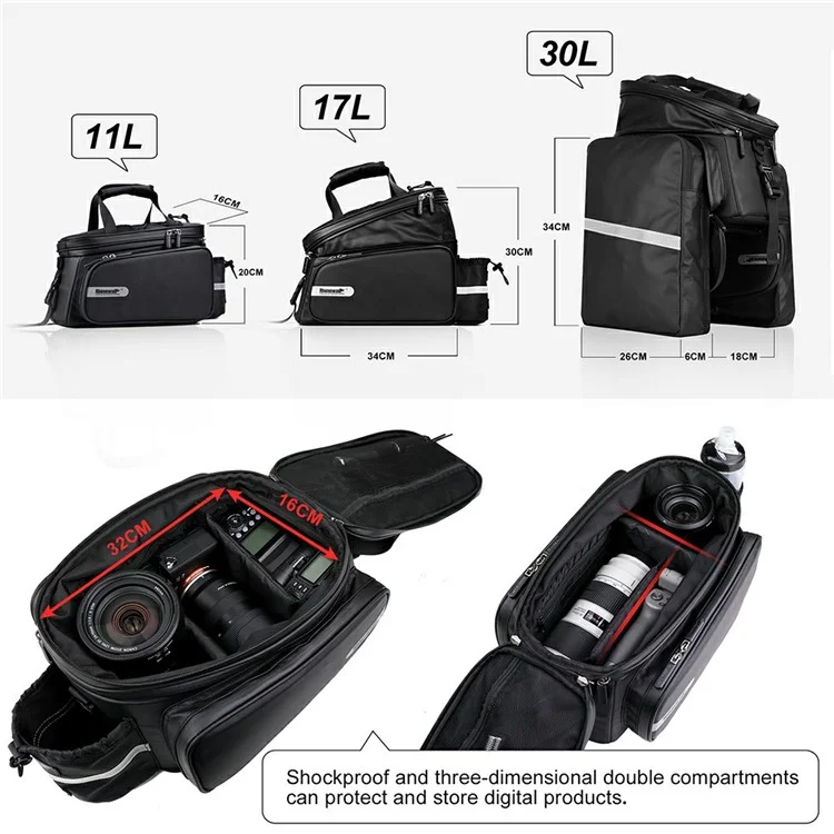 RHINOWALK RK6100 30L Large Capacity Expandable MTB Bike Bag Waterproof Bicycle Trunk Bag
