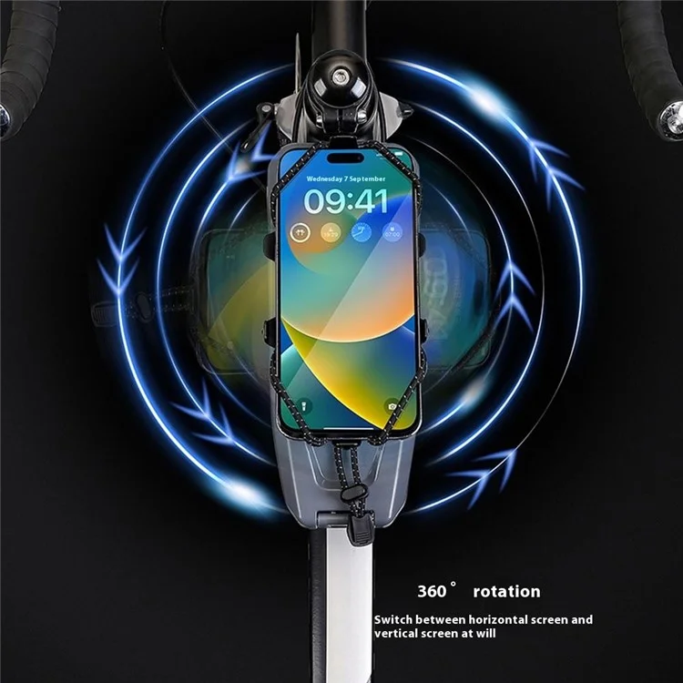 WILD MAN FK6 1L Sacoche de Cadre de Vélo Pochette de Tube Avant avec Coque en PC à Libération Rapide et Sangle Élastique Support de Téléphone - Noir+Gris