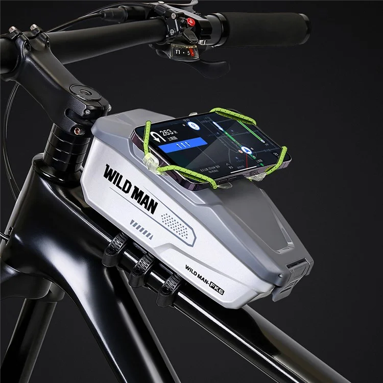 WILD MAN FK6 1L Sacoche de Cadre de Vélo Pochette de Tube Avant avec Coque en PC à Libération Rapide et Sangle Élastique Support de Téléphone - Noir+Gris