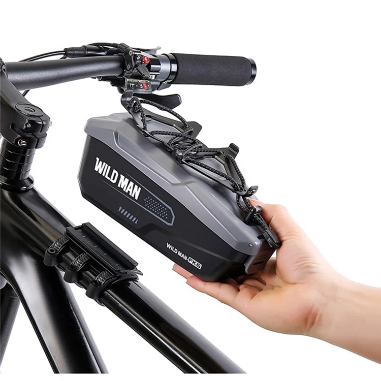 WILD MAN FK6 1L Sacoche de Cadre de Vélo Pochette de Tube Avant avec Coque en PC à Libération Rapide et Sangle Élastique Support de Téléphone - Noir+Gris