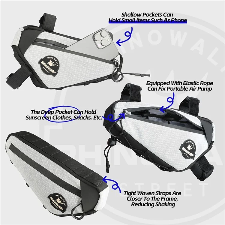 RHINOWALK Road Bike Triangle Frame Bag Waterproof Cycling Bag with Hidden Cable Port - White
