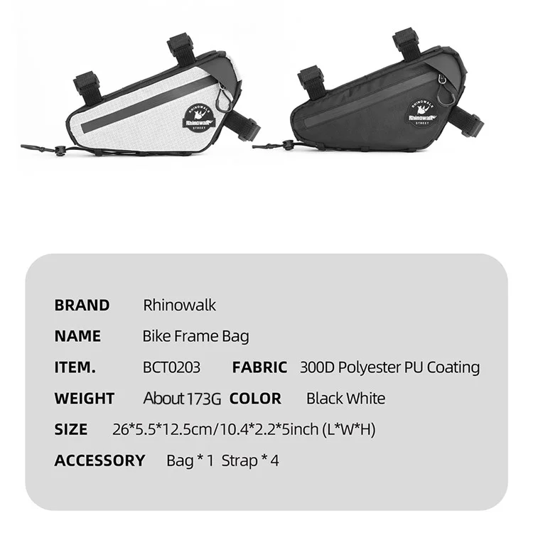 RHINOWALK Road Bike Triangle Frame Bag Waterproof Cycling Bag with Hidden Cable Port - White