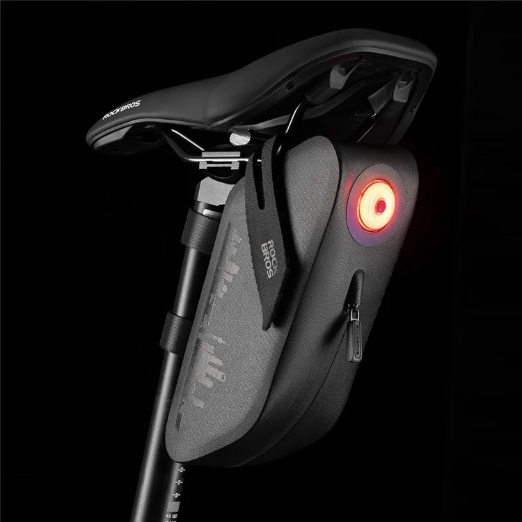 ROCKBROS 0.8L Waterproof Bike Saddle Bag with Smart Brake Sensing Taillight for Night Riding