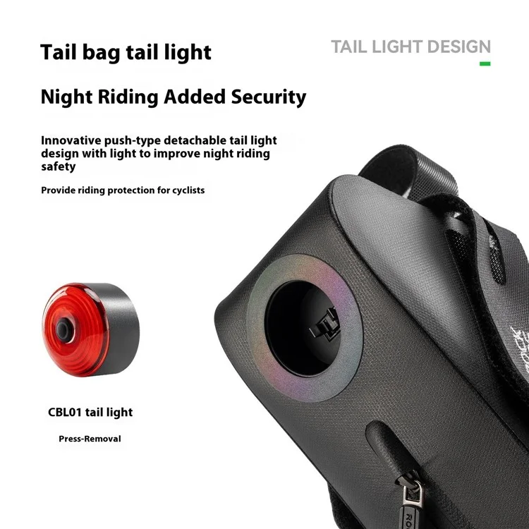 ROCKBROS 0.8L Waterproof Bike Saddle Bag with Smart Brake Sensing Taillight for Night Riding
