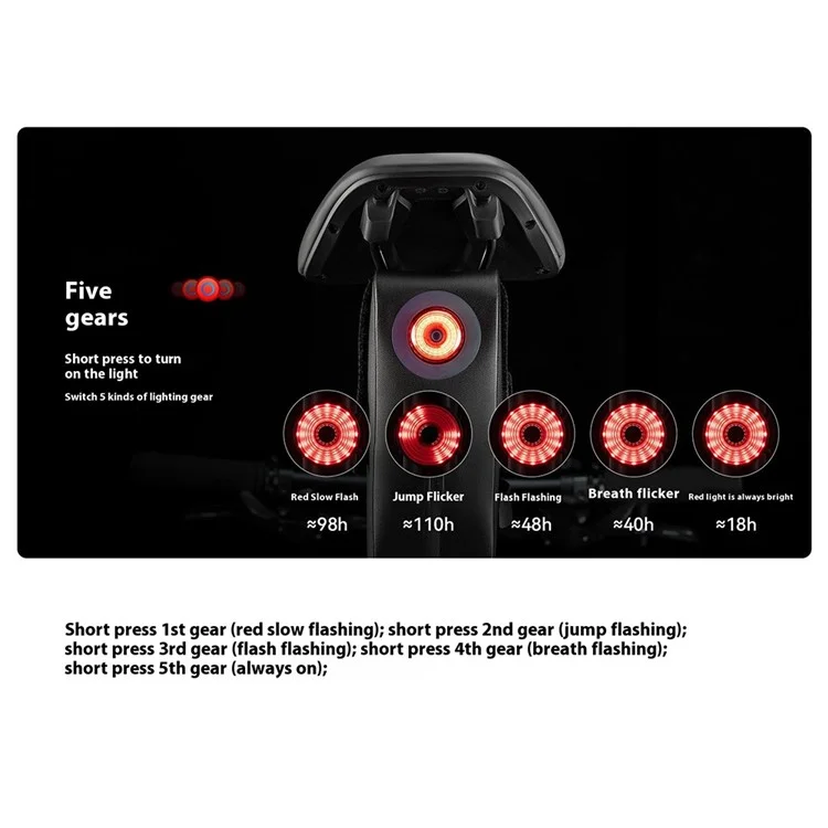 ROCKBROS 0.8L Waterproof Bike Saddle Bag with Smart Brake Sensing Taillight for Night Riding