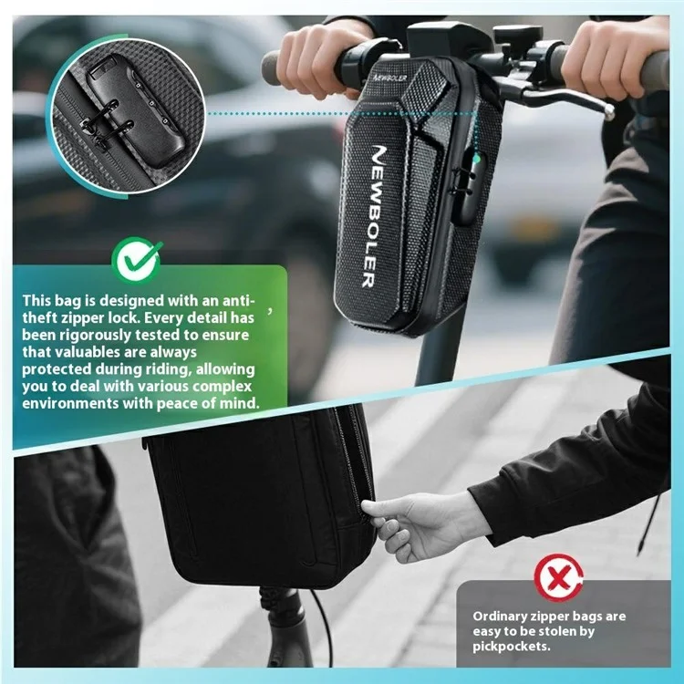 NEWBOLER BIKF-BAG240 3L Electric Scooter Handlebar Bag EVA Hard Shell Password Lock Balance Bike Storage Bag