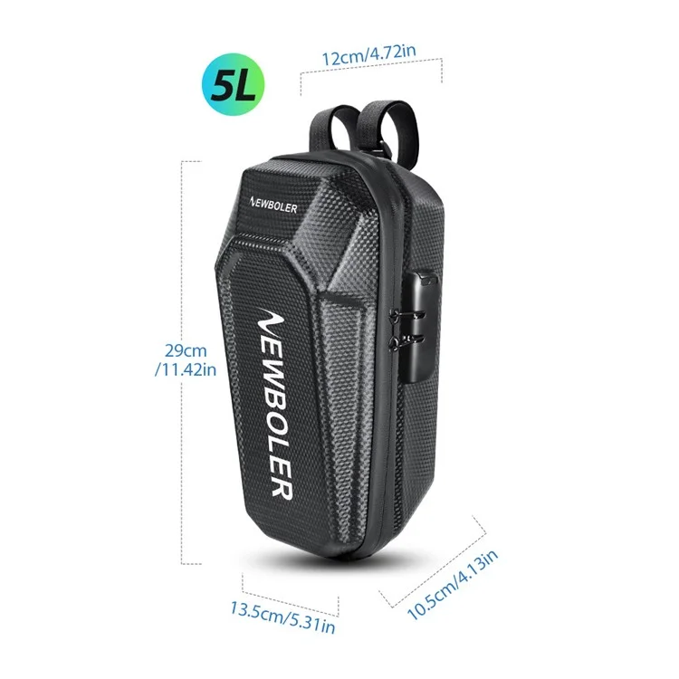 NEWBOLER BIKF-BAG240 Sacoche de guidon de 5 L pour trottinette électrique avec coque rigide EVA et serrure à code pour vélo
