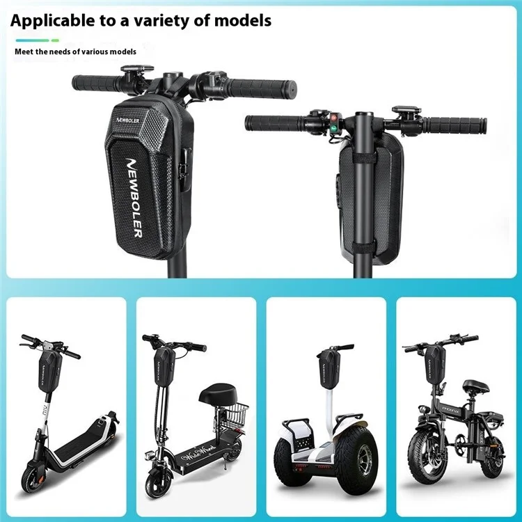 NEWBOLER BIKF-BAG240 Sacoche de guidon de 5 L pour trottinette électrique avec coque rigide EVA et serrure à code pour vélo