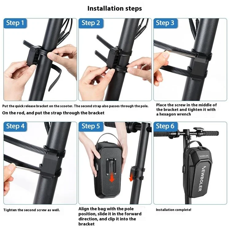 NEWBOLER BIKF-BAG843 Sacoche de guidon 3L étanche pour trottinette électrique et vélo - Coque rigide EVA avec port USB