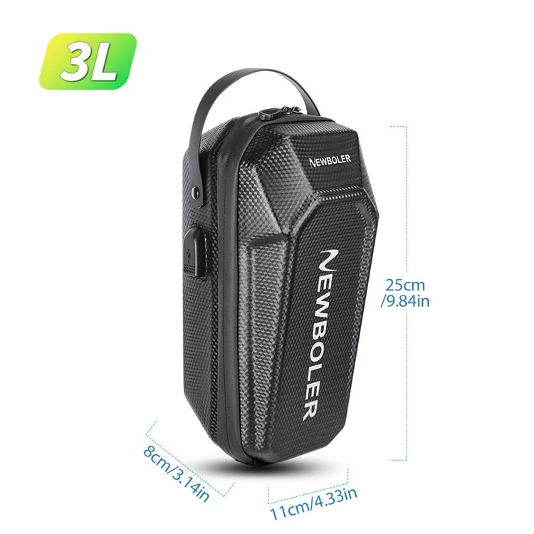 NEWBOLER BIKF-BAG843 Sacoche de guidon 3L étanche pour trottinette électrique et vélo - Coque rigide EVA avec port USB