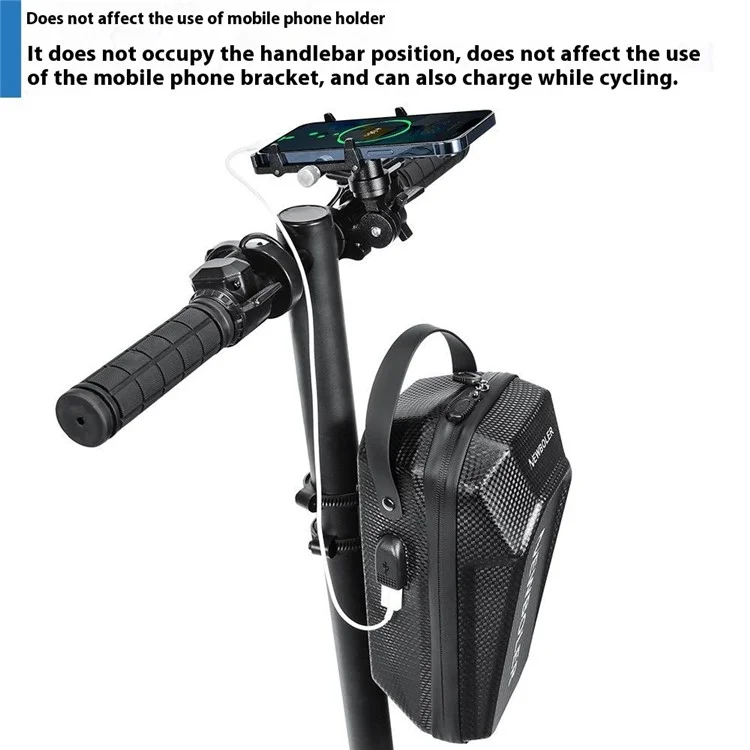 NEWBOLER BIKF-BAG843 Sacoche de guidon 3L étanche pour trottinette électrique et vélo - Coque rigide EVA avec port USB