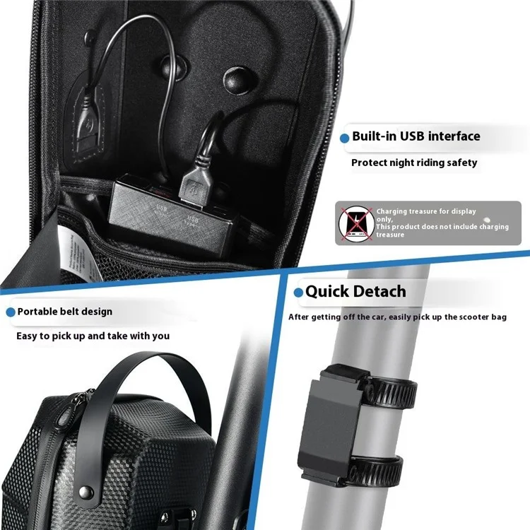 NEWBOLER BIKF-BAG843 Sacoche de guidon 3L étanche pour trottinette électrique et vélo - Coque rigide EVA avec port USB