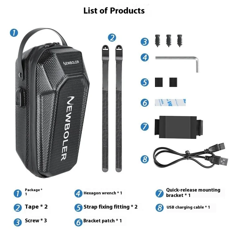 NEWBOLER BIKF-BAG843 5-литровая сумка для электросамоката с USB-портом, водонепроницаемая жесткая сумка из ЭВА для велосипедного руля