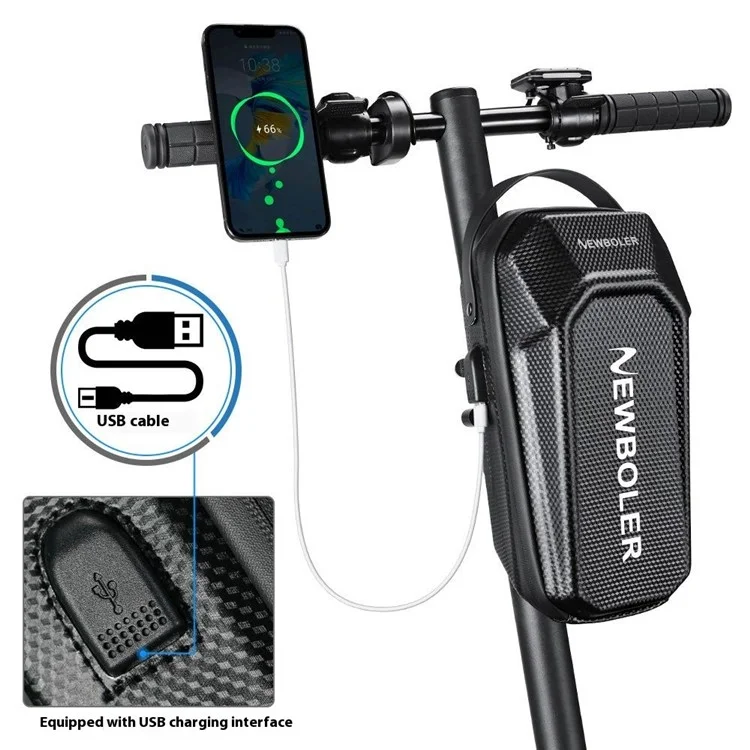 NEWBOLER BIKF-BAG843 5-литровая сумка для электросамоката с USB-портом, водонепроницаемая жесткая сумка из ЭВА для велосипедного руля
