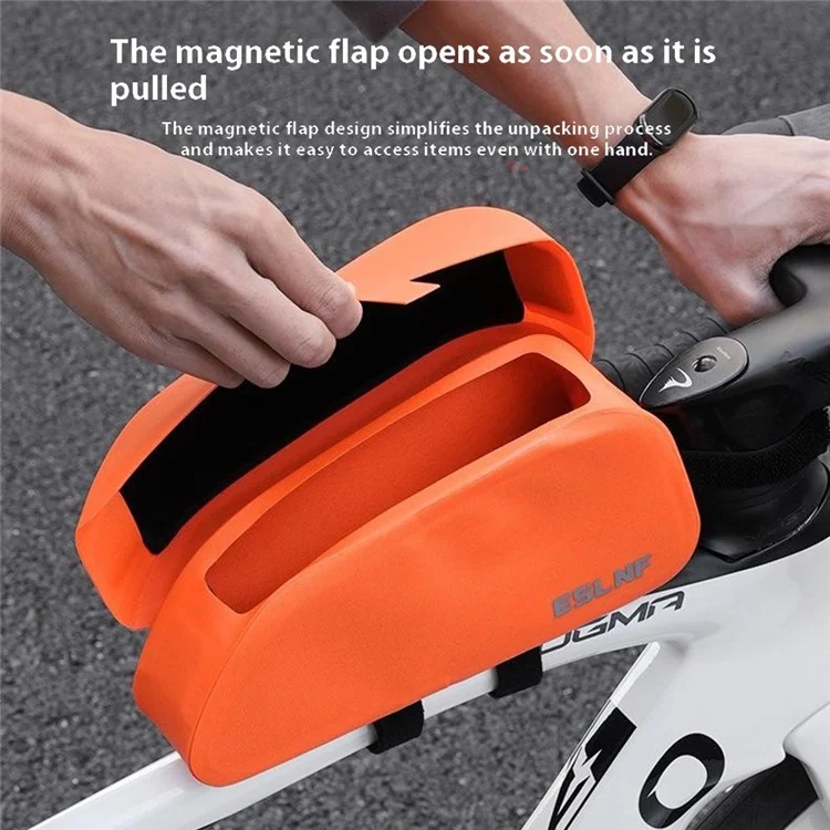 ESLNF 07CF0012 Road Mountain Bike Frame Bag Magnetic Flip Cover TPU Waterproof Bicycle Top Tube Bag - Orange