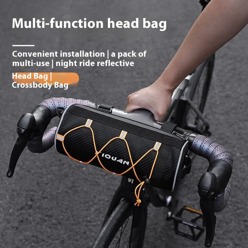 YIQUAN 07CD0040 Borsa Cilindrica per Manubrio da Bicicletta, Sacca Riflettente per Ciclismo con Tracolla