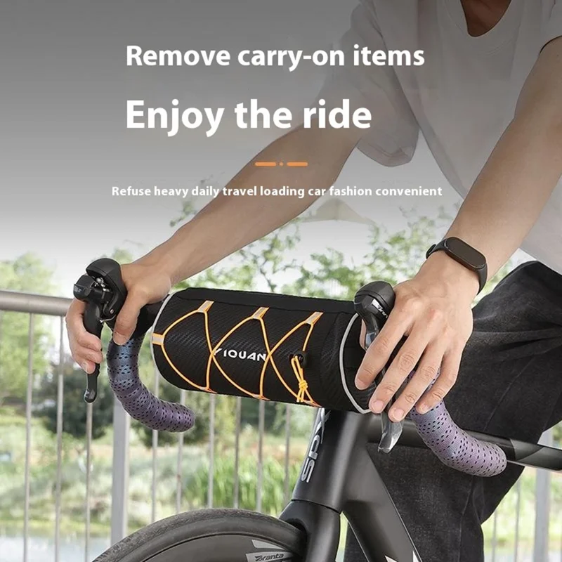YIQUAN 07CD0040 Borsa Cilindrica per Manubrio da Bicicletta, Sacca Riflettente per Ciclismo con Tracolla