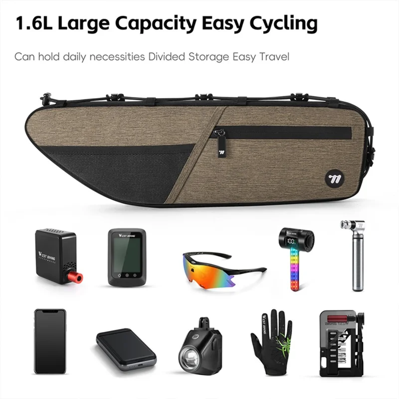 WEST BIKING YP0707400 Borsa per Telaio Bici Borsa Top Tube per Bicicletta da Montagna e Strada Sacca Portaoggetti - Marrone
