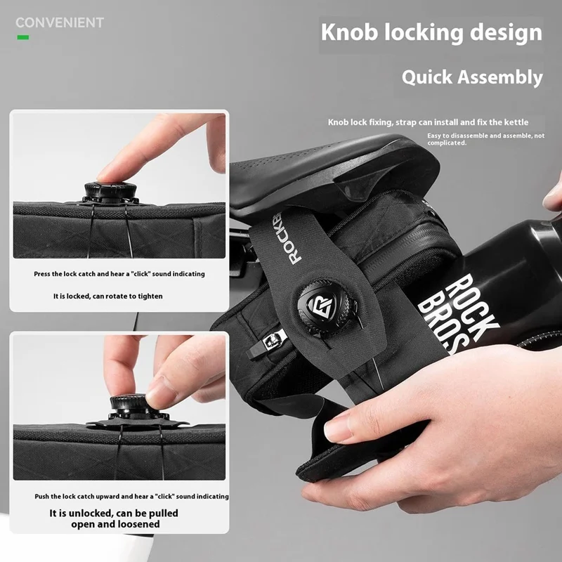 ROCKBROS Bolsa de sillín de bicicleta Perilla de bloqueo automático Portabidón de bicicleta de carretera - Negro