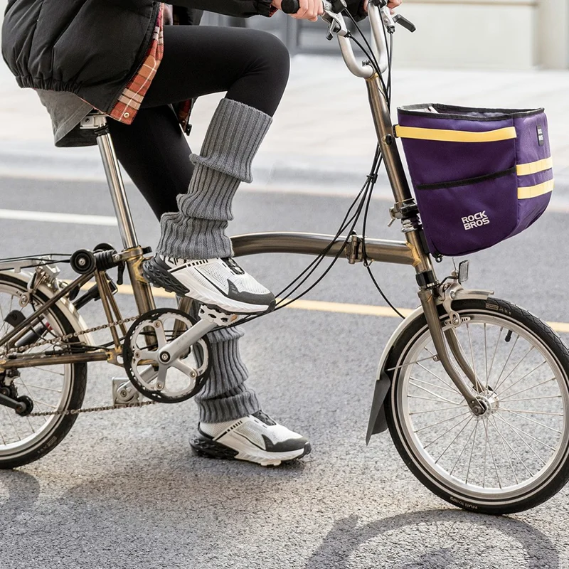ROCKBROS For Brompton Folding Bike Handlebar Front Bag Commuting Cycling 16L Waterproof Storage Basket - Purple