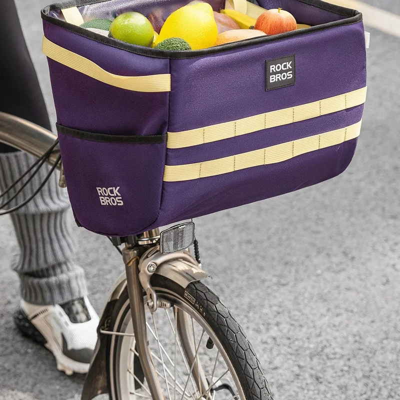 ROCKBROS For Brompton Folding Bike Handlebar Front Bag Commuting Cycling 16L Waterproof Storage Basket - Purple