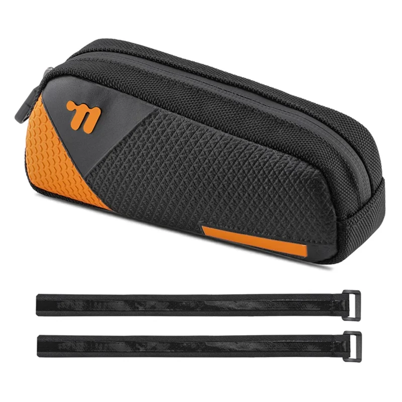 WEST BIKING YP0707414 3D Embossing PU Leather Bicycle Top Tube Bag Waterproof Bike Frame Bag - Black  /  Orange