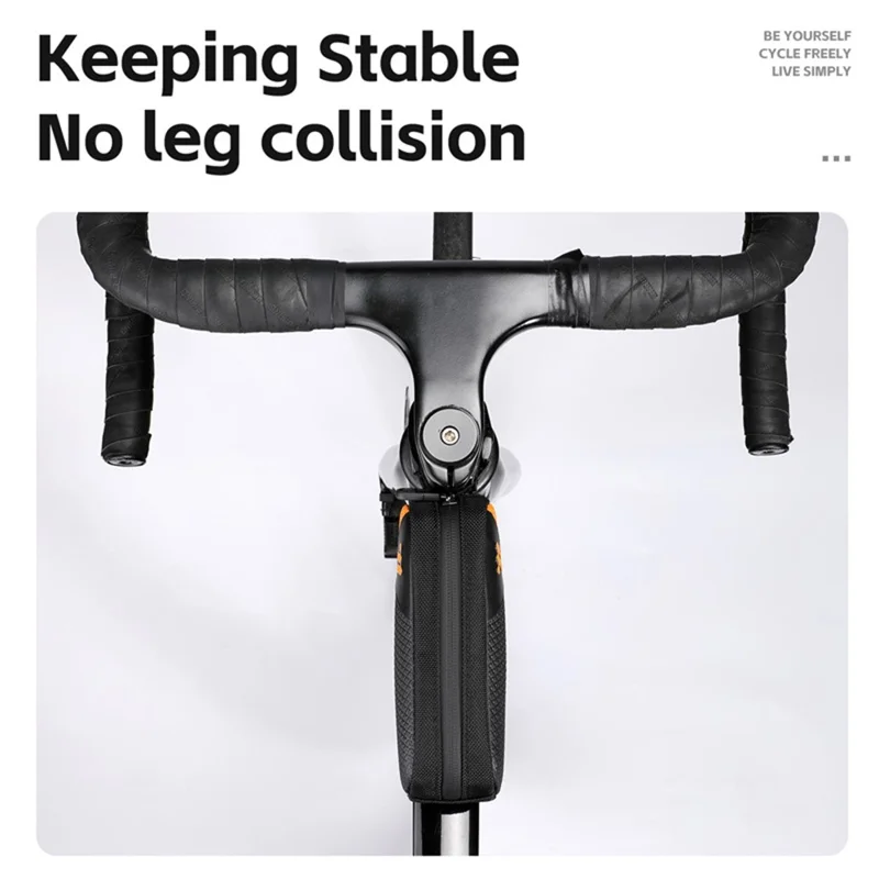WEST BIKING YP0707414 3D Embossing PU Leather Bicycle Top Tube Bag Waterproof Bike Frame Bag - Black  /  Orange