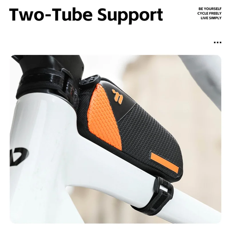 WEST BIKING YP0707414 3D Embossing PU Leather Bicycle Top Tube Bag Waterproof Bike Frame Bag - Black  /  Orange