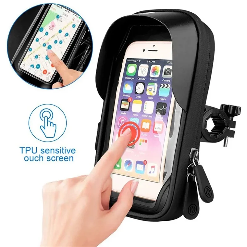 BENGGUO BG-301 4.5-6.4 Inch Phones Zipper Bag Waterproof Touchscreen Bike Mount Case - Handlebar Mount / Black