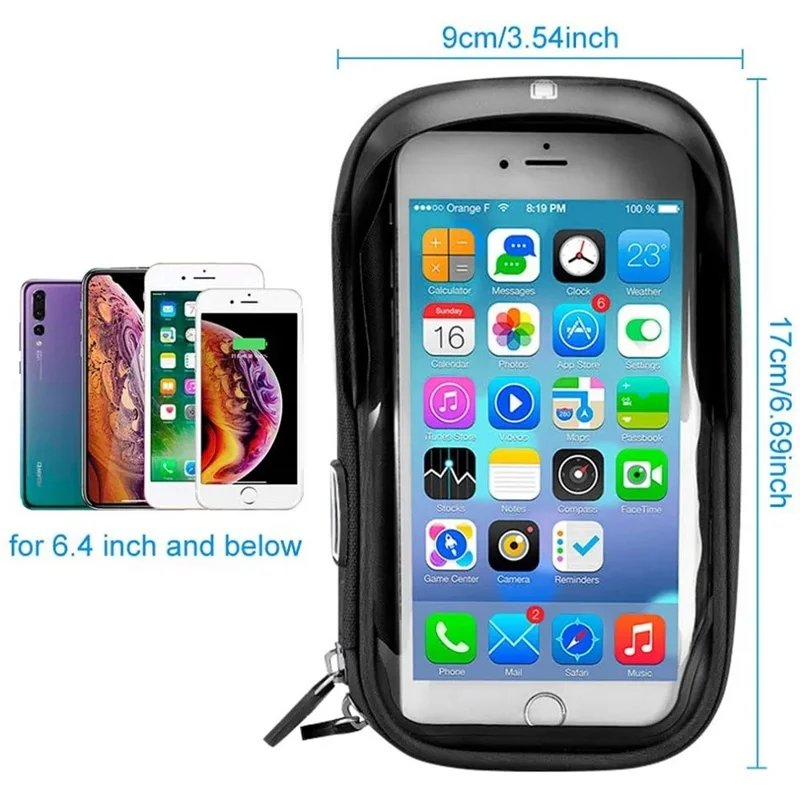 BENGGUO BG-301 4.5-6.4 Inch Phones Zipper Bag Waterproof Touchscreen Bike Mount Case - Handlebar Mount / Black
