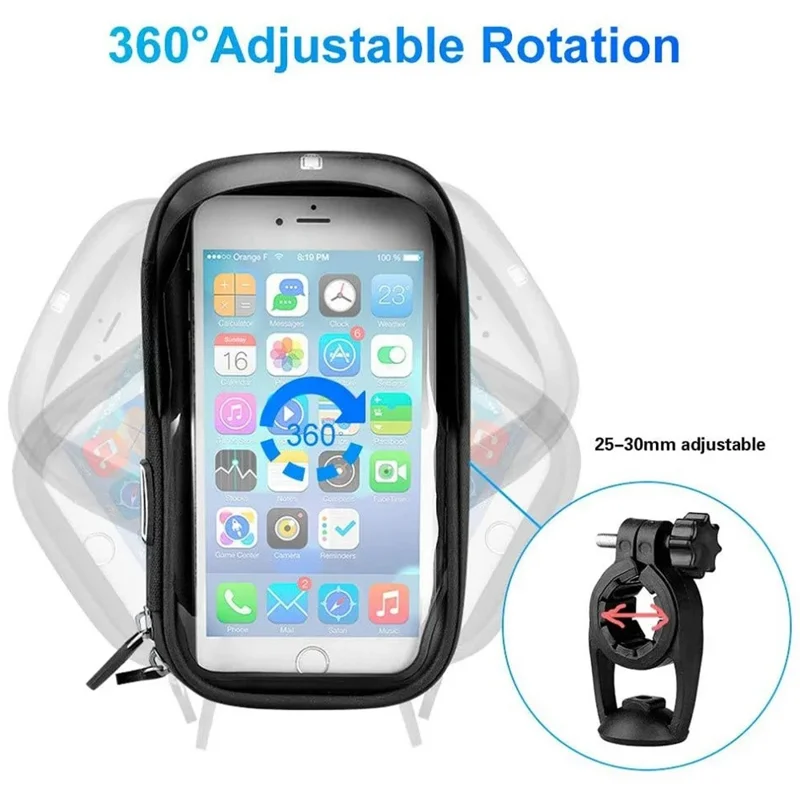 BENGGUO BG-301 4.5-6.4 Inch Phones Zipper Bag Waterproof Touchscreen Bike Mount Case - Handlebar Mount / Black