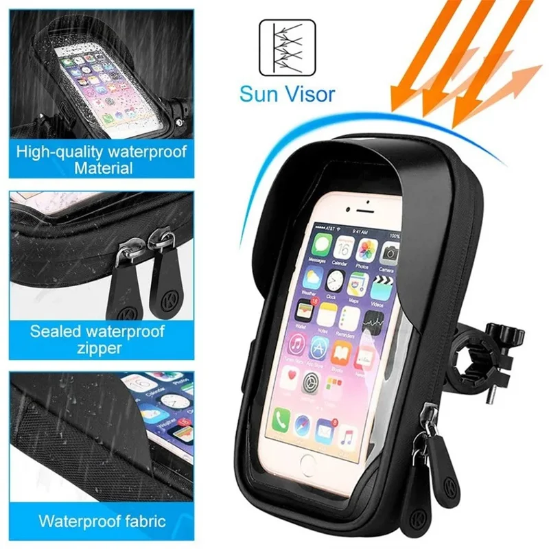 BENGGUO BG-301 4.5-6.4 Inch Phones Zipper Bag Waterproof Touchscreen Bike Mount Case - Handlebar Mount / Black