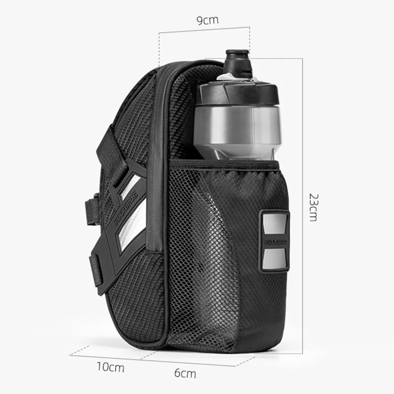 ROCKBROS 1L Water Bottle Bag for Bicycle Tail Pack Bike Rear Seat Saddle Bag with Reflective Strips