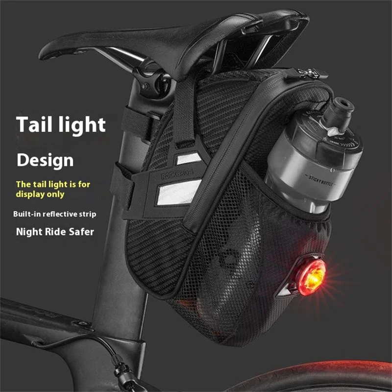 ROCKBROS 1L Water Bottle Bag for Bicycle Tail Pack Bike Rear Seat Saddle Bag with Reflective Strips